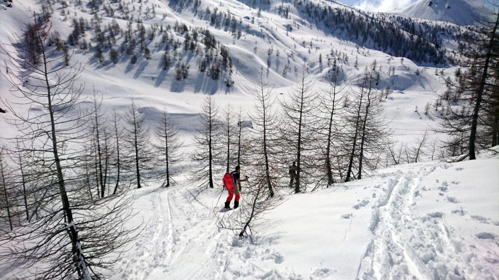 La gita di oggi è contraddistinta da una serie di discese in vallette. Stiamo per sperimentare il primo vero trauma per gli splitboarders... :P