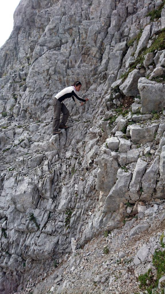 Si discende poi per la stessa via dell'andata, con roccette e sfasciumi vari nella parte più bassa