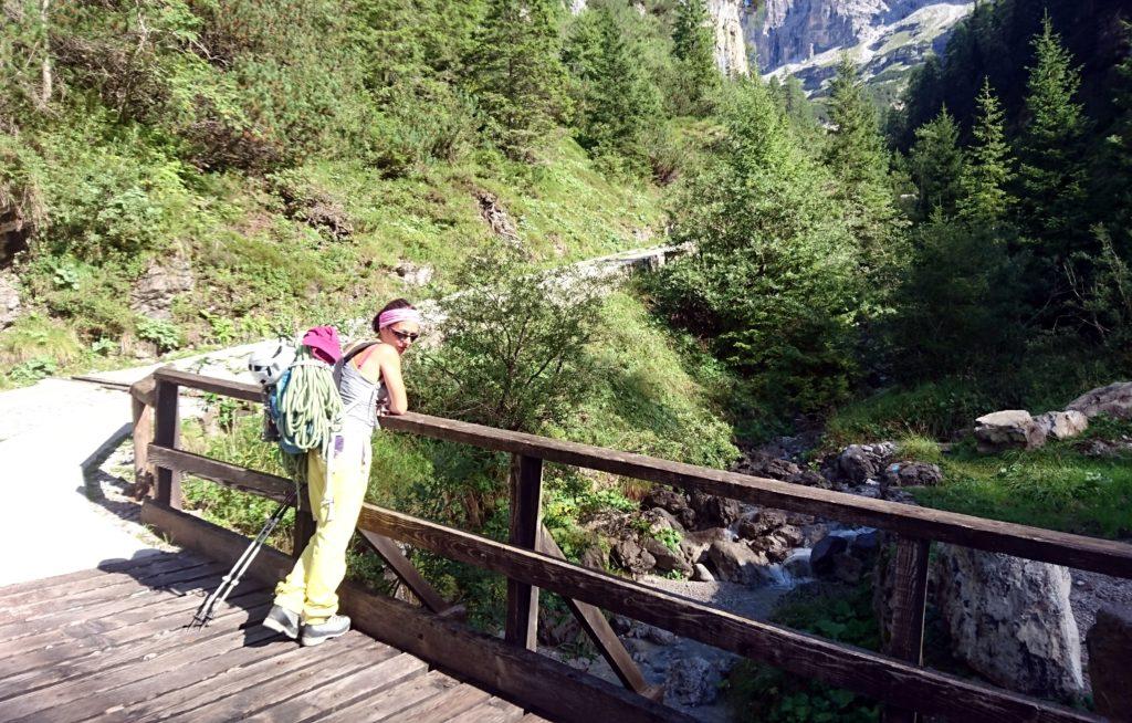 Lungo la jeeppabile che conduce al Rifugio Al Cacciatore: noi e un altro gruppo di climbers siamo gli unici a salire a piedi, sfanculando il servizio taxi: notare l'espressione felice