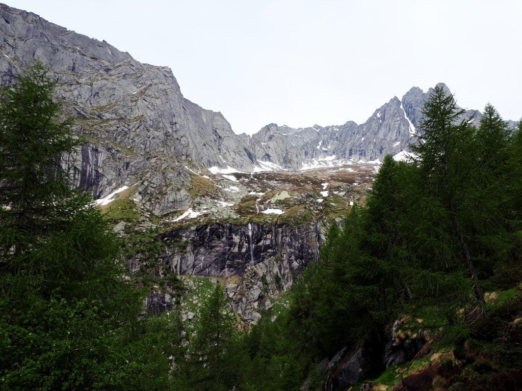 il bosco comincia a diradarsi, offrendoci degli scorci suggestivi del salto roccioso che dovremo superare