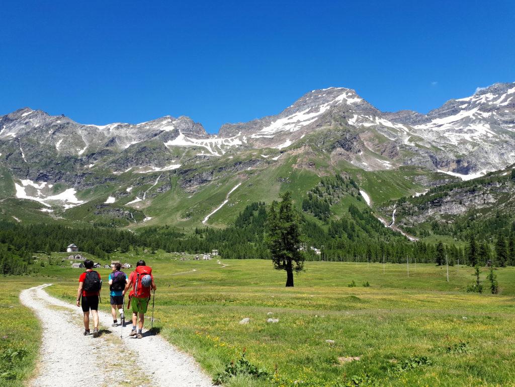 sulla piana di Veglia, in cammino verso l'Albergo Alpino che ospiterà tutta la famiglia