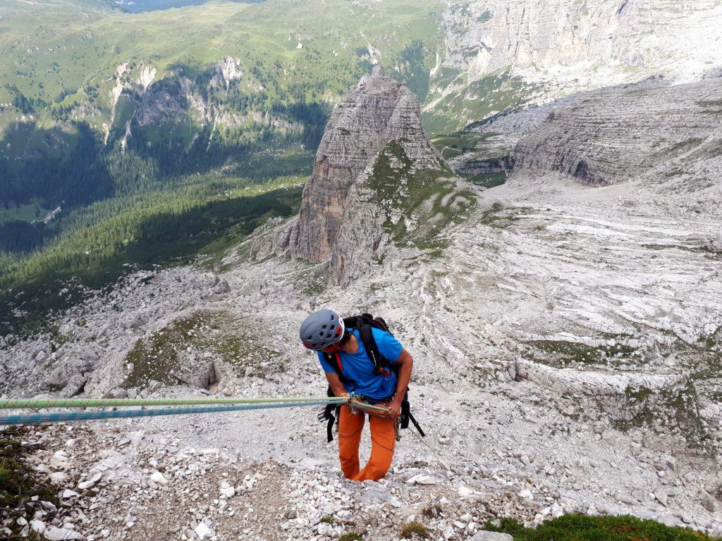 la prima calata in doppia, bella lunga e nel vuoto