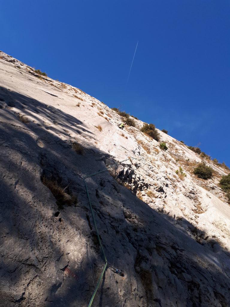 Gabri al termine del primo tiro della via Trento