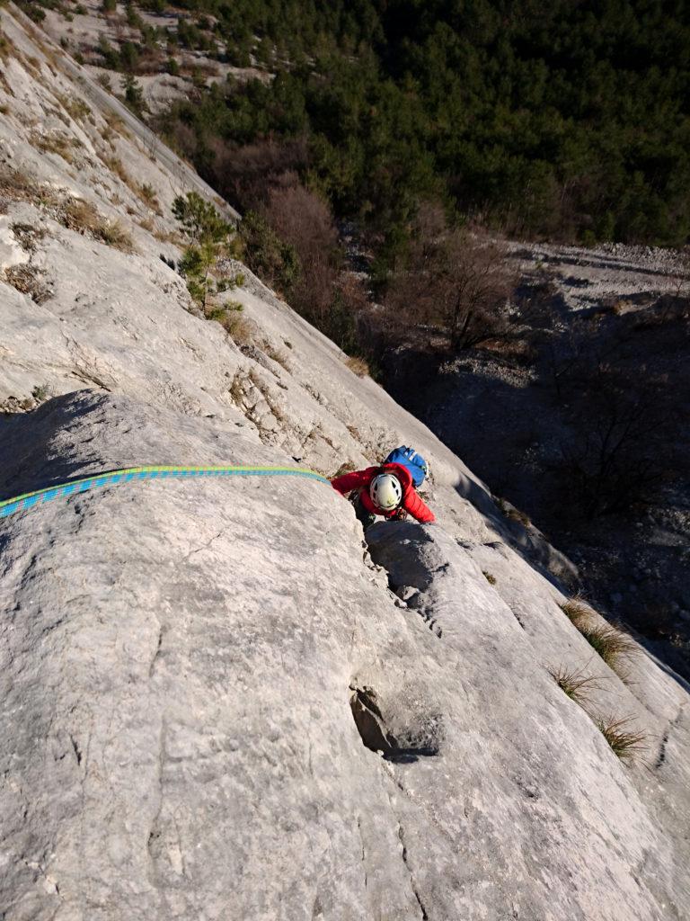 Erica sul primo tiro della via Trento