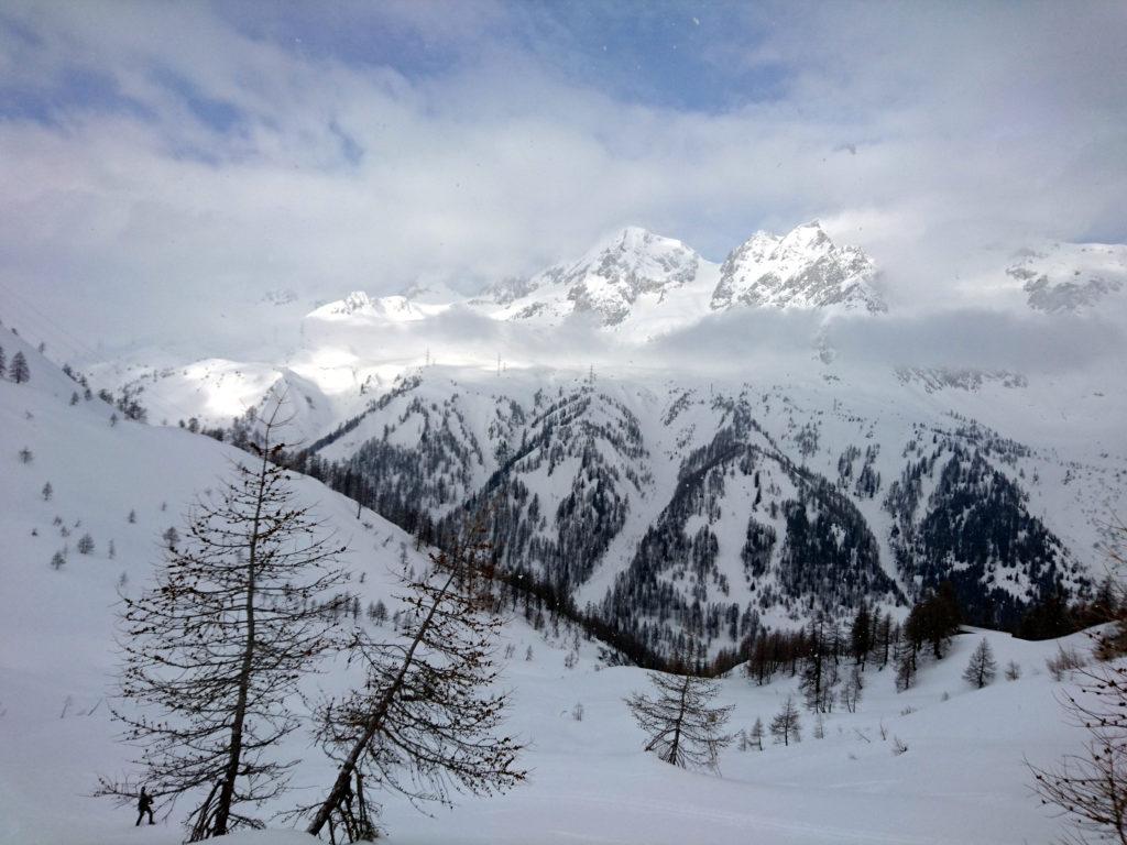 Vista sul lato opposto della valle. Inutile dirlo, lì c'è il sole. Ma sui versanti nord la neve è sempre migliore ;)