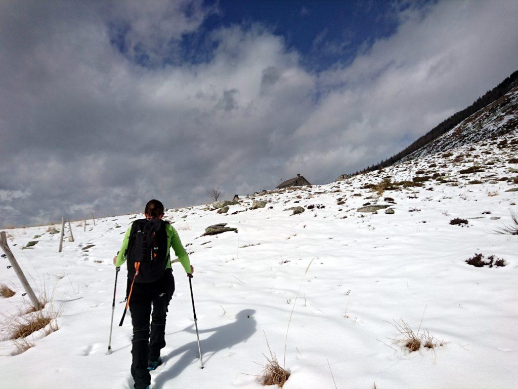 ci avviciniamo un po' rallentati dalla neve all'Alpe Bardughè