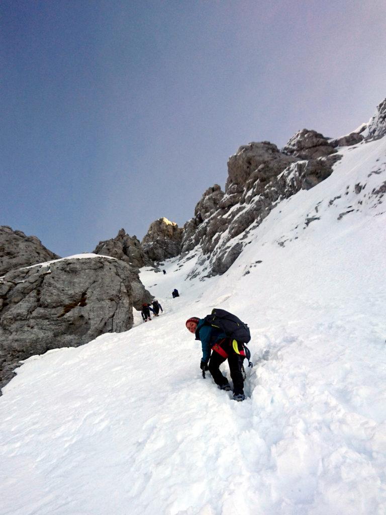 Erica sul taglio diagonale a 40° che conduce al canale di Sinistra