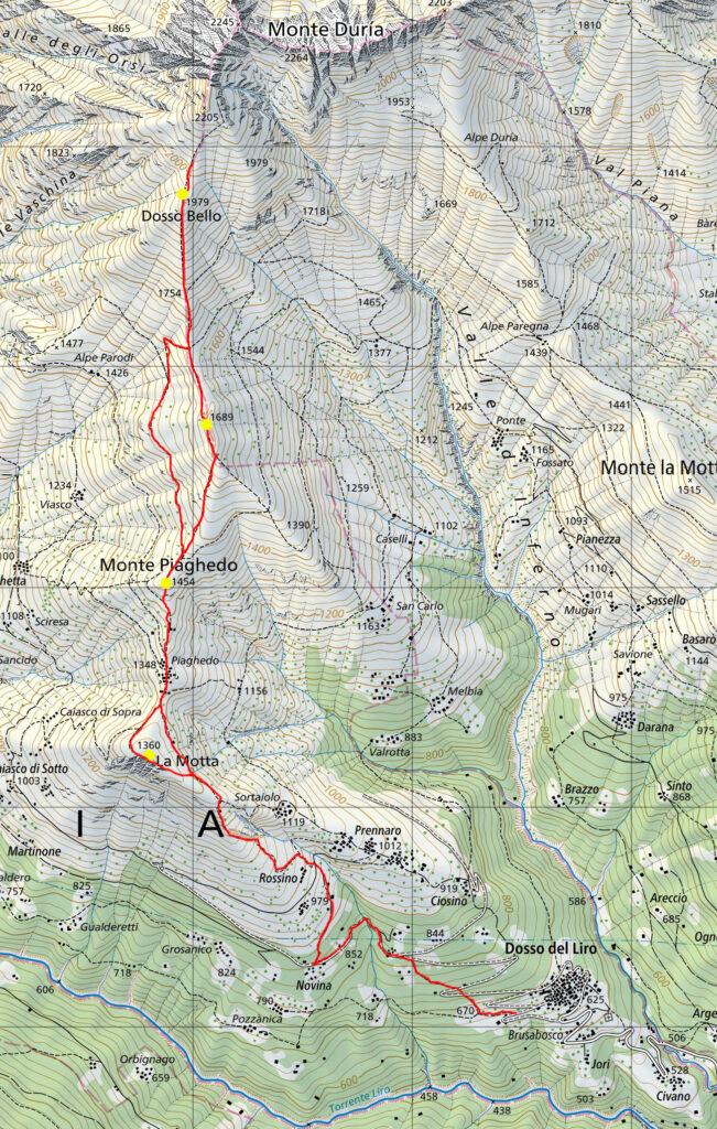 Il nostro percorso riprodotto sulla mappa svizzera