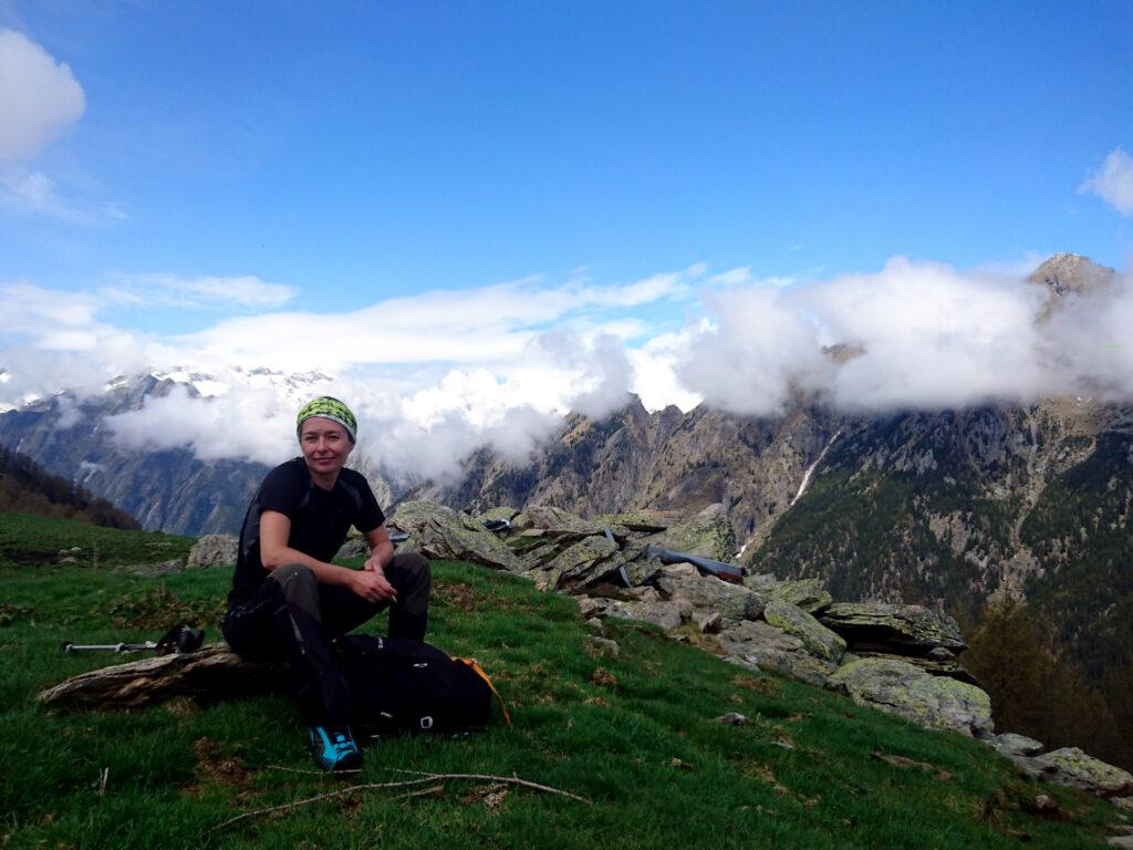 Erica all'Alpe Scermendone con il Masino sullo sfondo