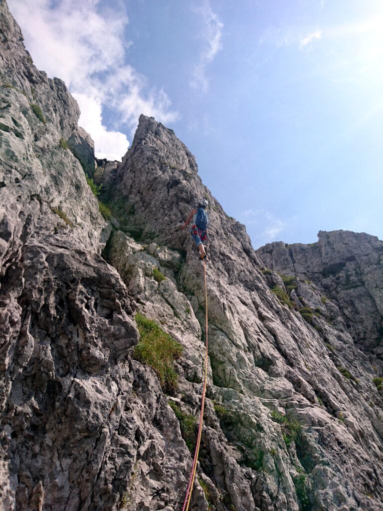 Erica all'attacco dello spigolo finale della Gasparotto