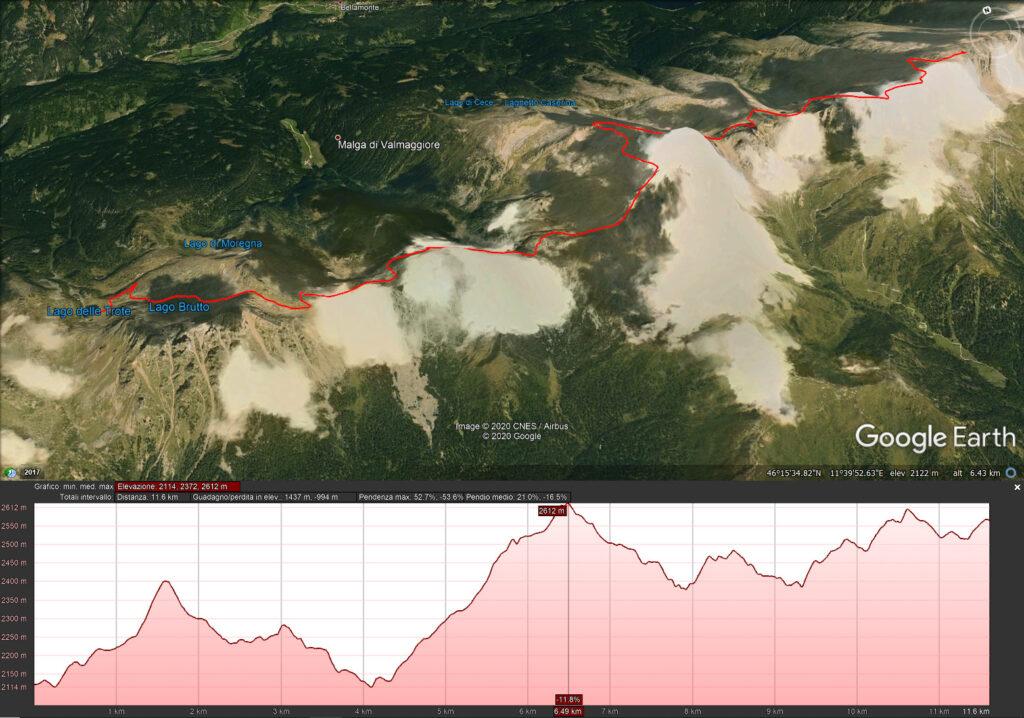 Mappa del terzo giorno - 11.6 km e 1437 mt di dislivello - dal lago delle Trote al bivacco Aldo Moro