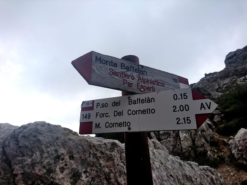 eccoci al bivio per il Monte Baffelan