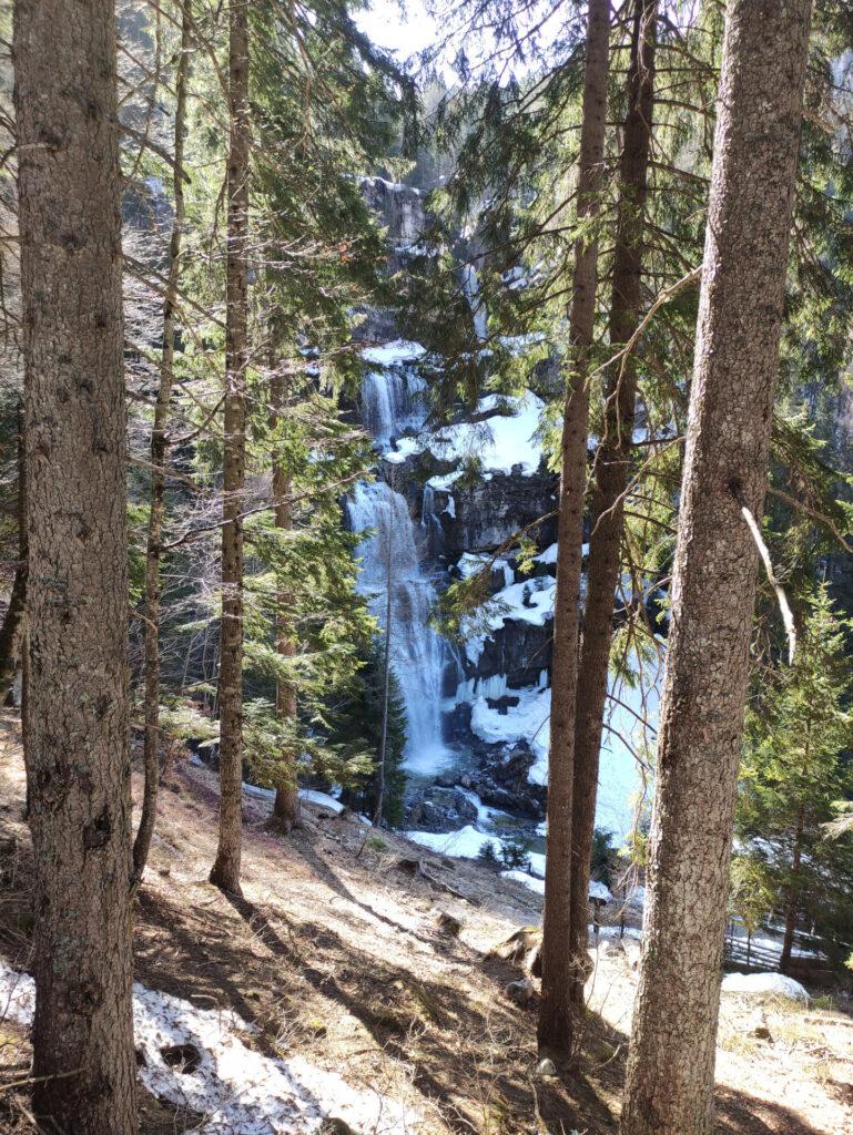 Le cascate di Mezzo di Vallesinella viste dalla strada