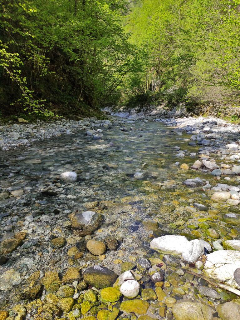 Qui dove il torrente è più tranquillo si passa sulla sponda idrografica opposta