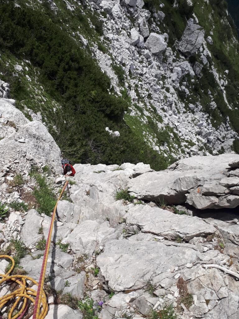 Gab in risalita lungo il primo tiro della via del Pesce