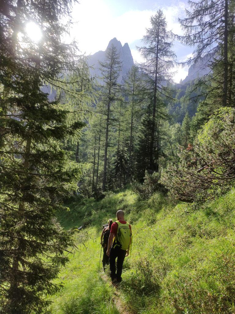 un tratto in falsopiano introduce alla bella radura con grossi massi