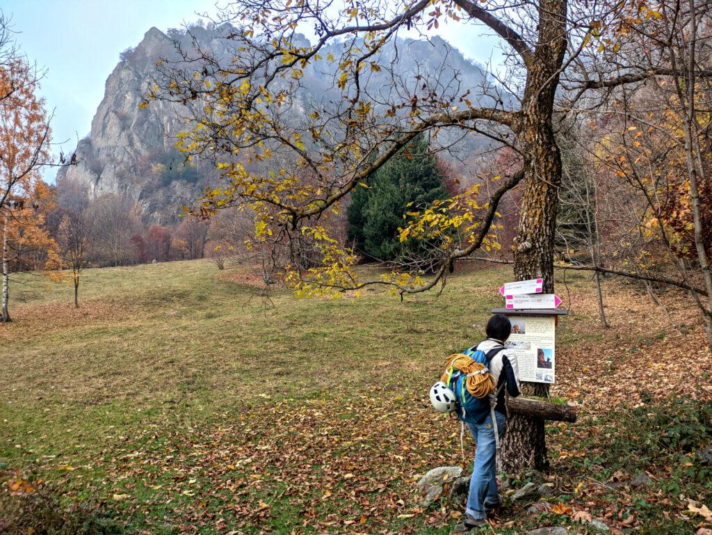 Ritornati al bivio iniziale dove avevamo sbagliato strada (ma poi è andata bene così) con la Rocca di Lities sullo sfondo