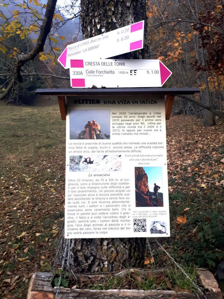 Il cartello che svela un po&#039; di storia arrampicatoria di questo bel posto