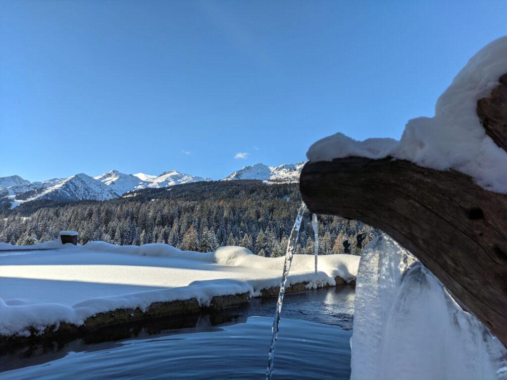 la fontana di Malga Mondifrà, bella sia d&#039;estate sia d&#039;inverno