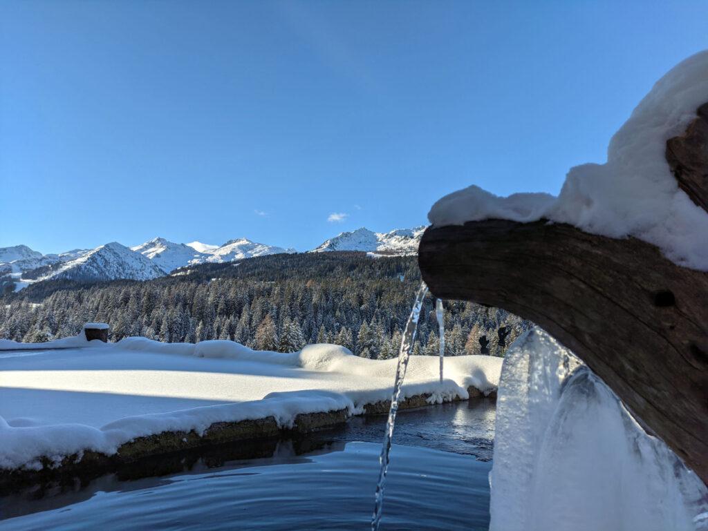 la fontana di Malga Mondifrà, bella sia d'estate sia d'inverno