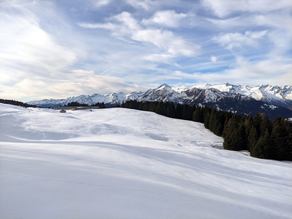 superata la Movlina si taglia puntando verso il bosco sottostante: ultimi saluti al Pian di Neve