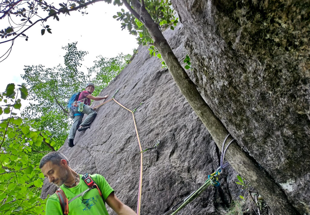 Gab felice dopo aver superato il traversino di 6a del quinto tiro