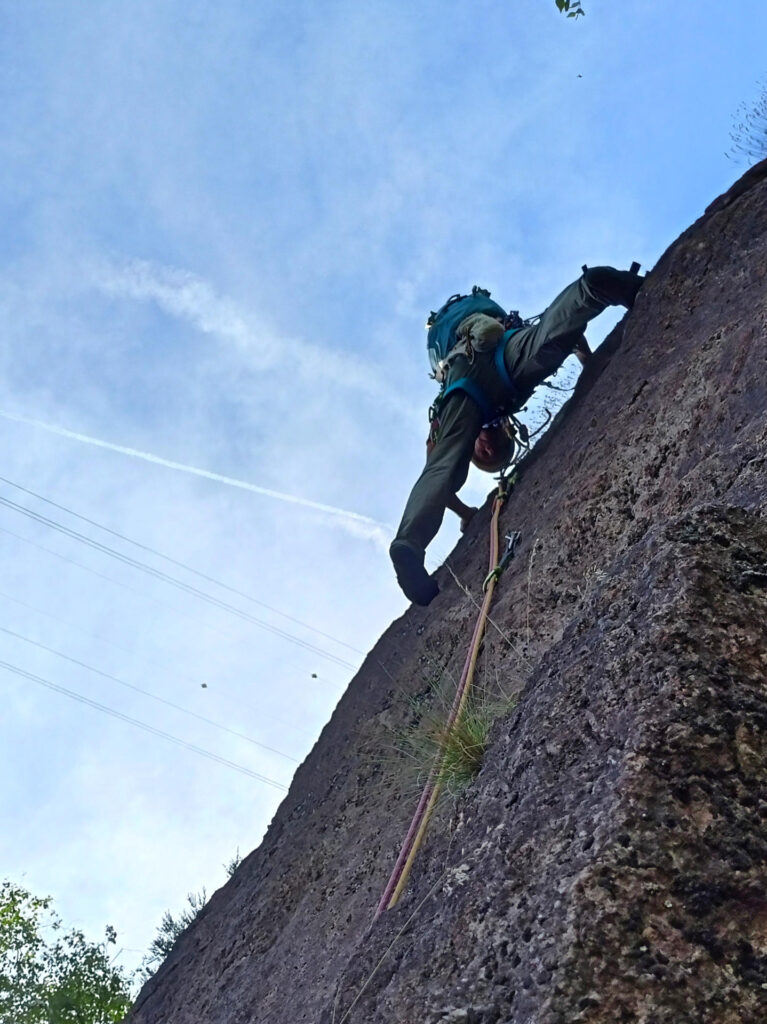 Gab al termine del tratto delicato di 6b del settimo tiro