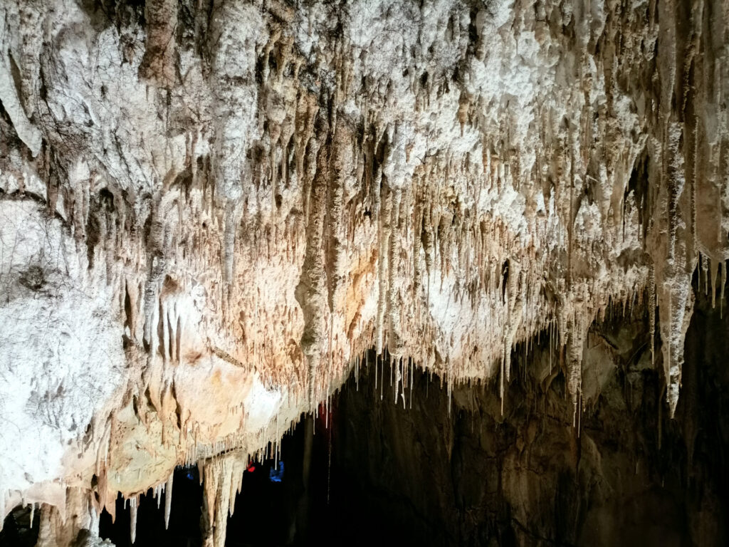 il soffitto è ricoperto da stalattiti, alcune esili come un capello