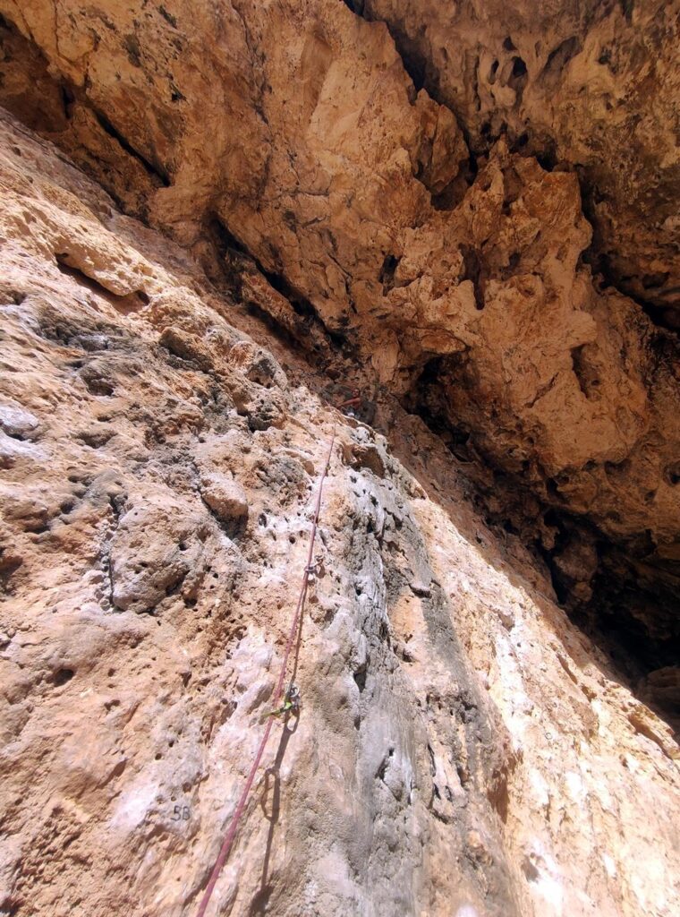 Gabri in catena sotto il tetto della grotta