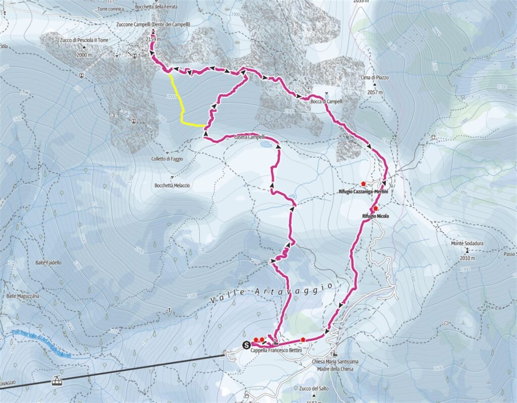 mappa del giro: in giallo l&#039;andamento del canale che avremmo voluto/dovuto fare