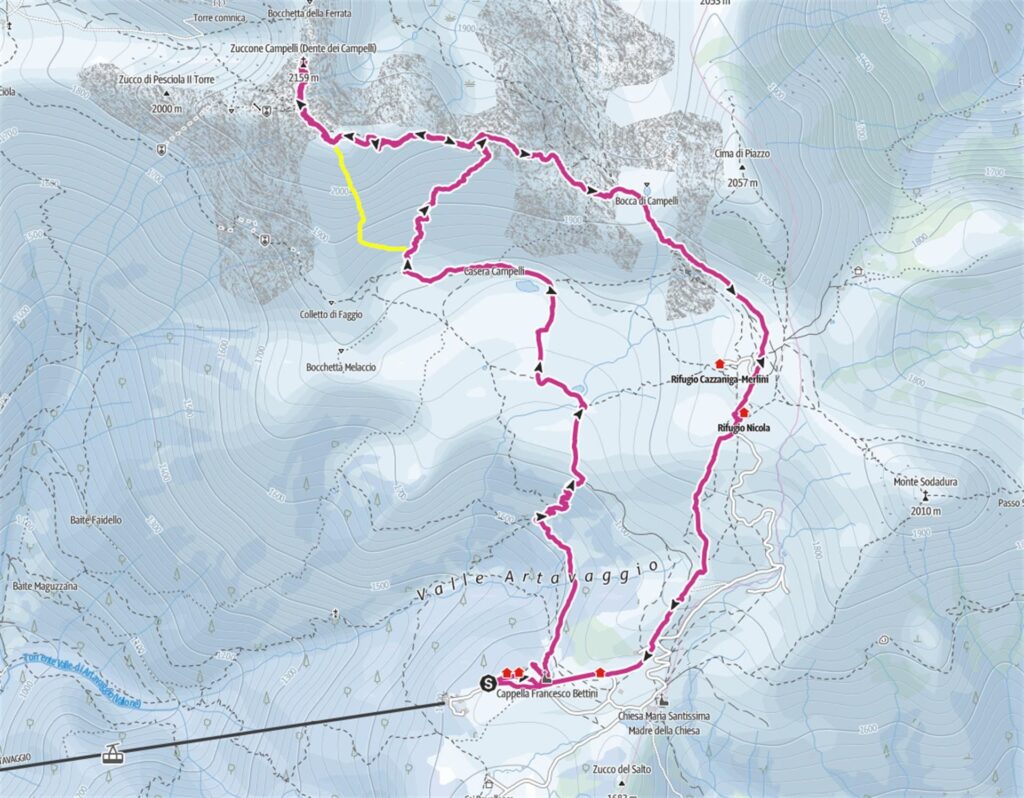 mappa del giro: in giallo l'andamento del canale che avremmo voluto/dovuto fare