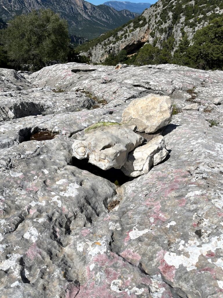 e poi... eccoli lì i segni inconfondibili: alcune buche sono protette da grossi sassi e sotto si trova l'acqua