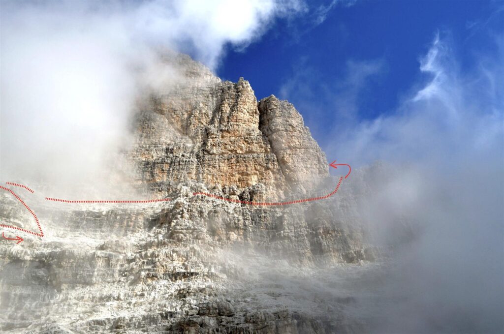 Questo è uno schemino dell'attraversamento che va fatto sulle cenge per poi passare sul lato nord della montagna