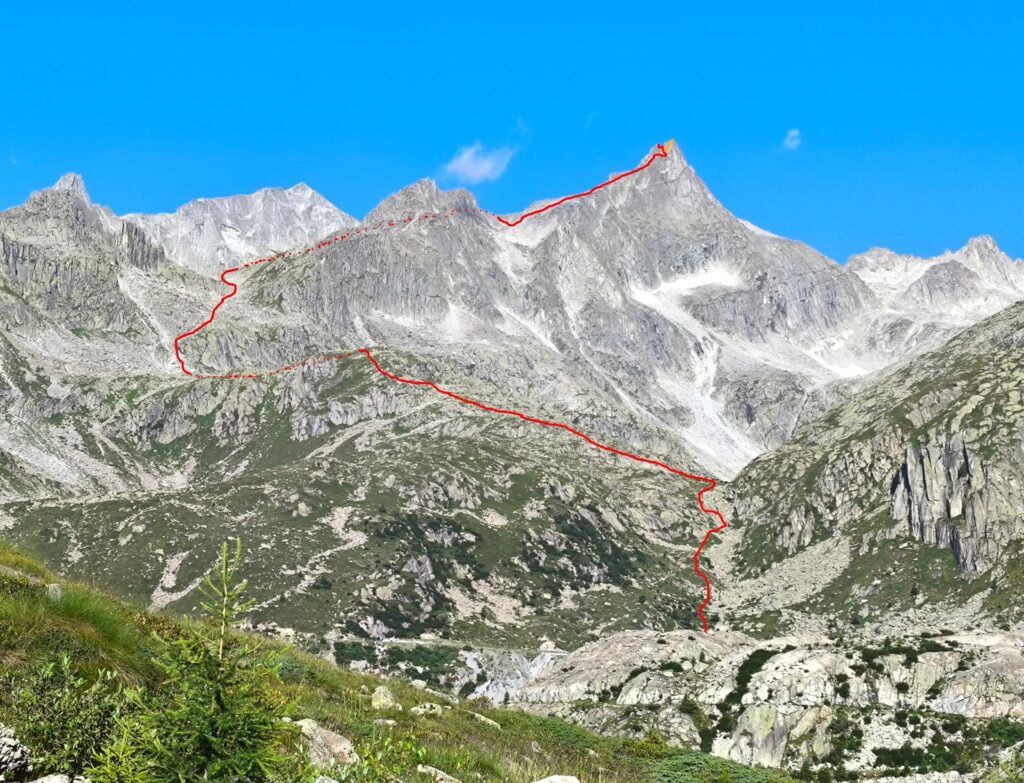 Il percorso indicativo per raggiungere la cima. Il tratto in arancione è quello fatto da noi per raggiungere la cima orientale