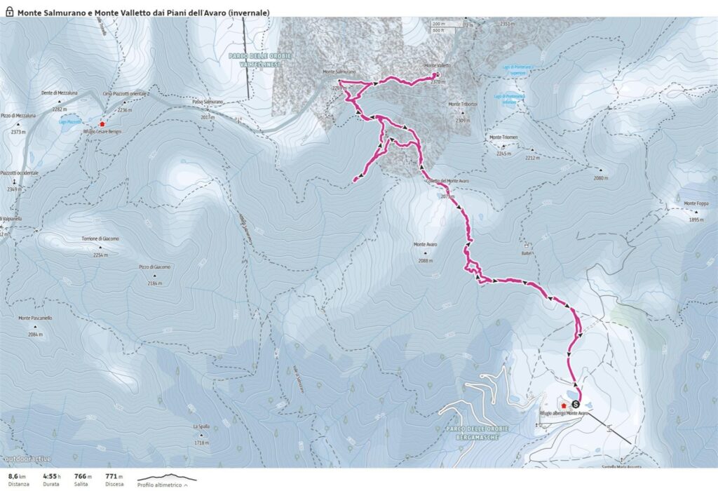 Mappa del nostro giro. Come si vede stavamo sbagliando e abbiamo imboccato il sentiero per il passo di Salmurano. Per fortuna ci siamo accorti Mappa del nostro giro. Come si vede stavamo sbagliando e abbiamo imboccato il sentiero per il passo di Salmurano. Per fortuna ci siamo accorti